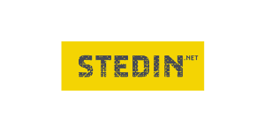 Een geel rechthoekig logo met de tekst 