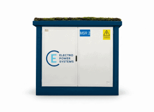 donkerblauw trafostation